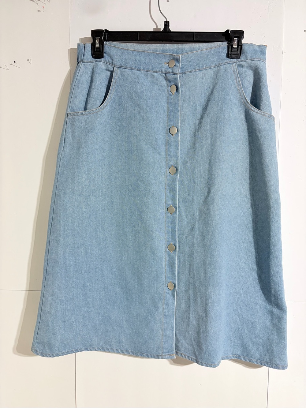 Light Wash Denim A-Line Skirt with Front Buttons